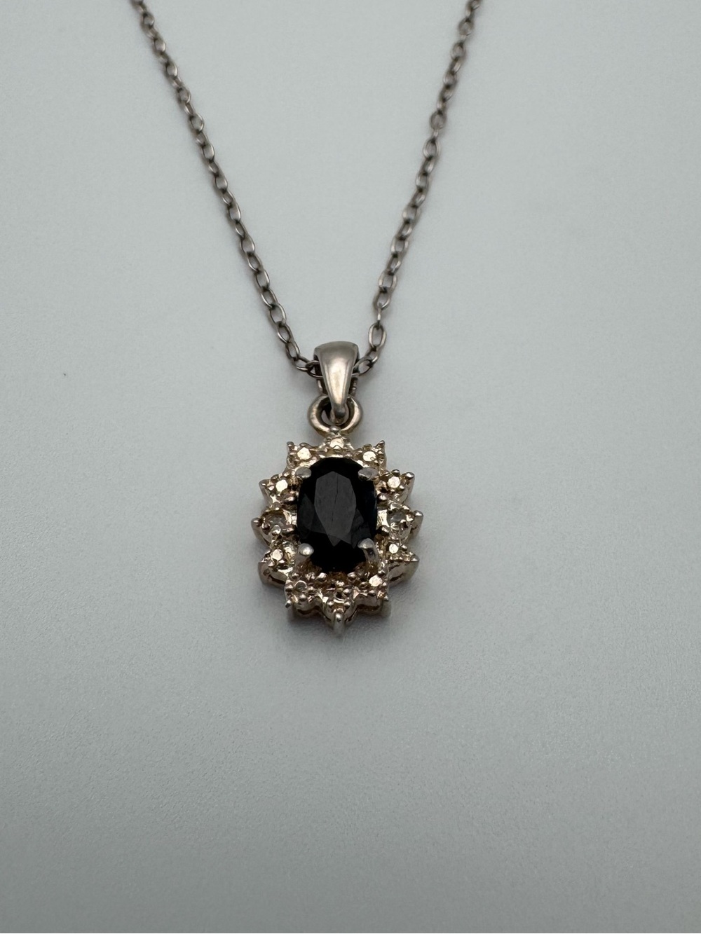 Sterling Silver 925 Black Oval Gemstone Pendant Necklace